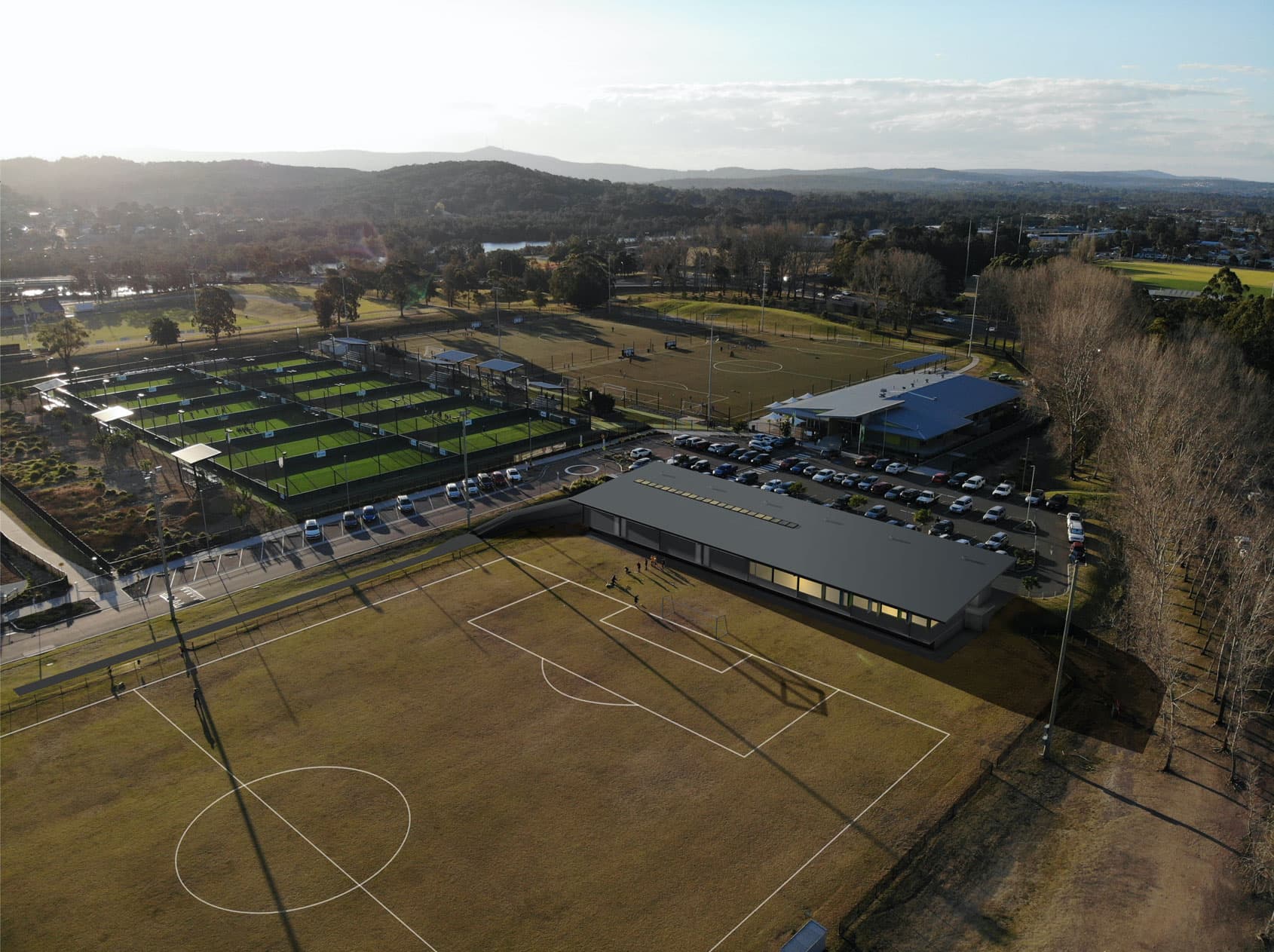 Aerial Photomontage of the new building in the LMRFF