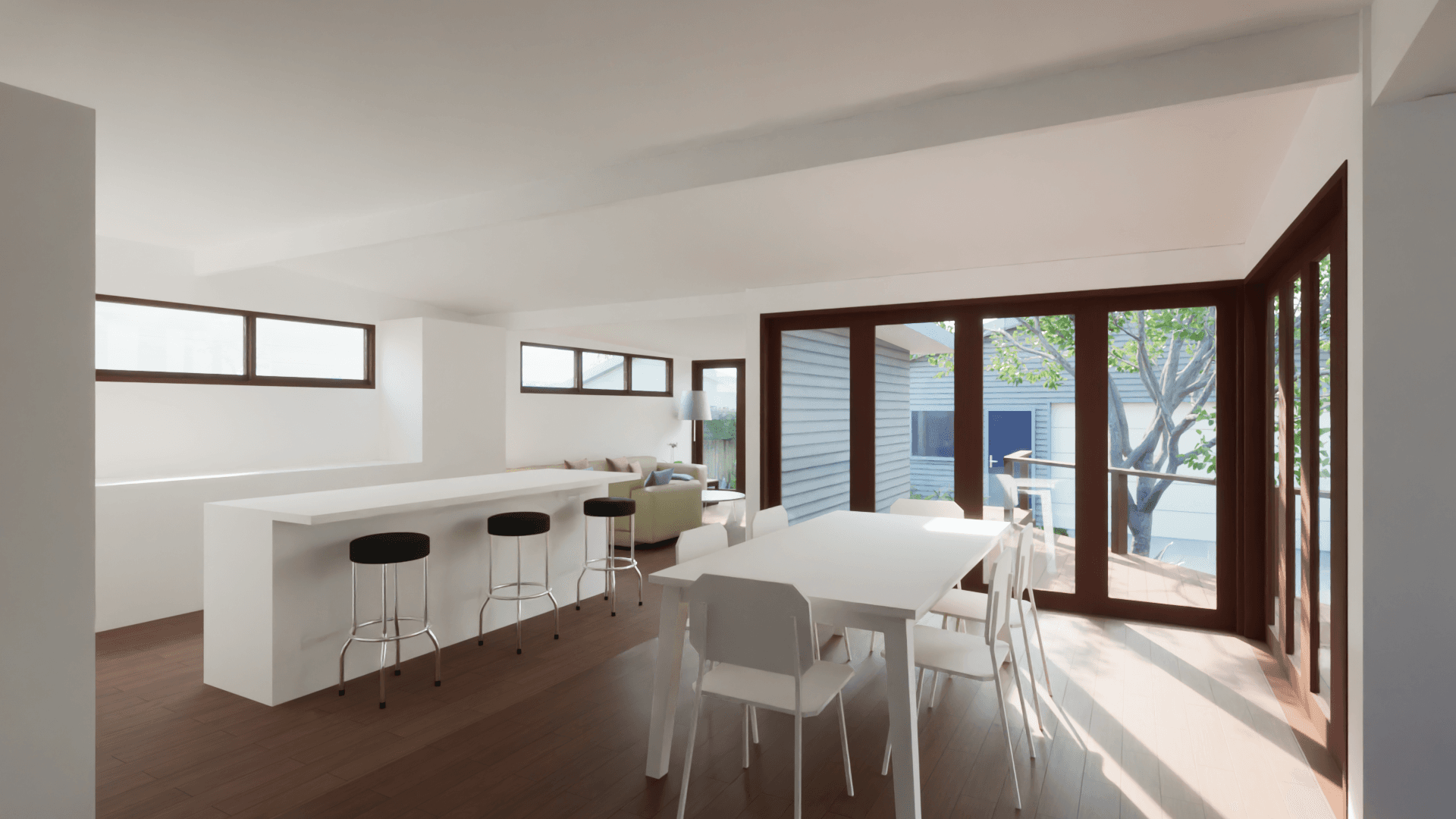 reworking the kitchen and moving the toilet / laundry - with the addition of larger glazed doors substantially increase natural light