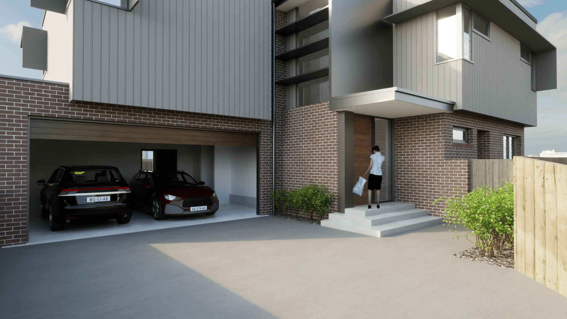 House 2 front entry and garage